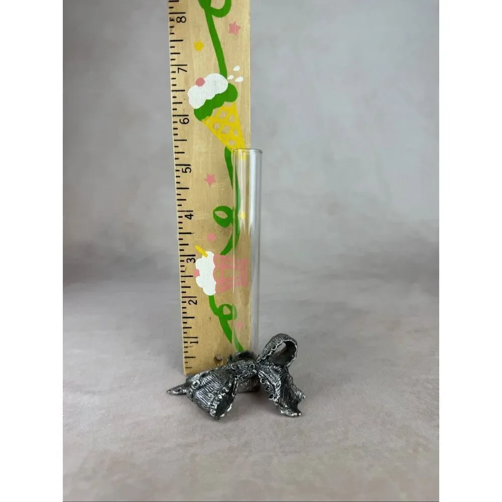 Vintage Glass & Metzke Pewter Bud Vase Single Flower Beautiful Ribbon Base